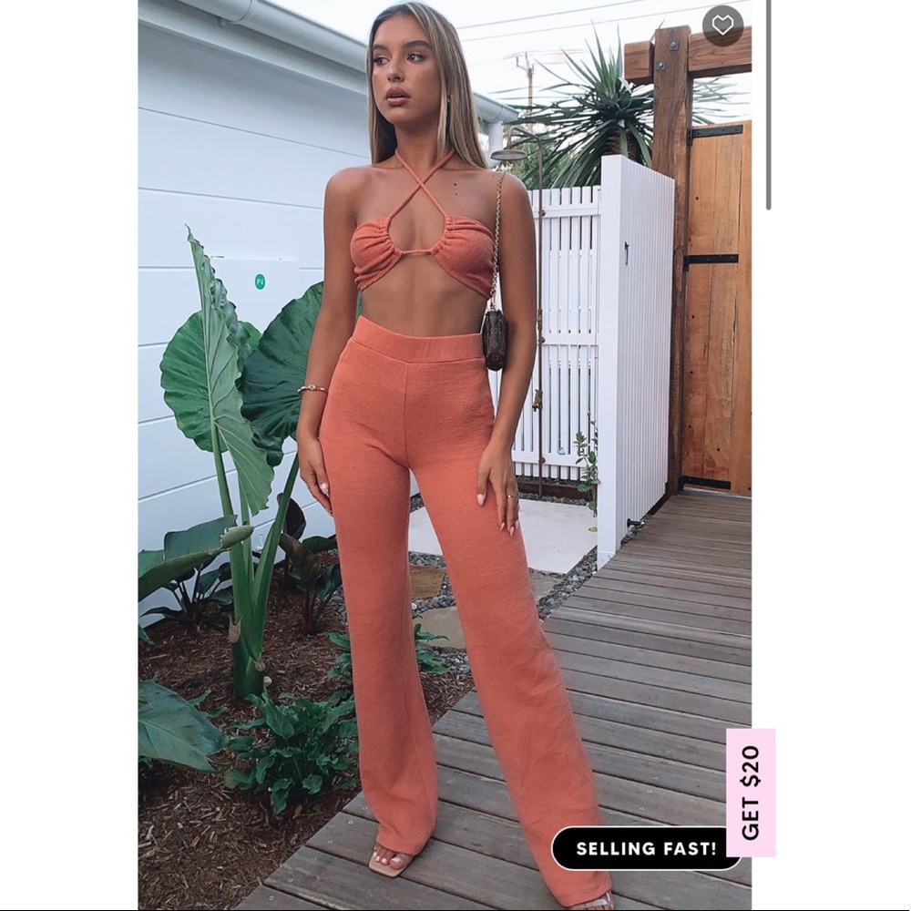 White fox festival two piece set - pant and crop top bra